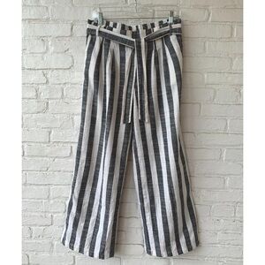 Francesca's Indigo Rising Belted Linen Pants Wide Leg